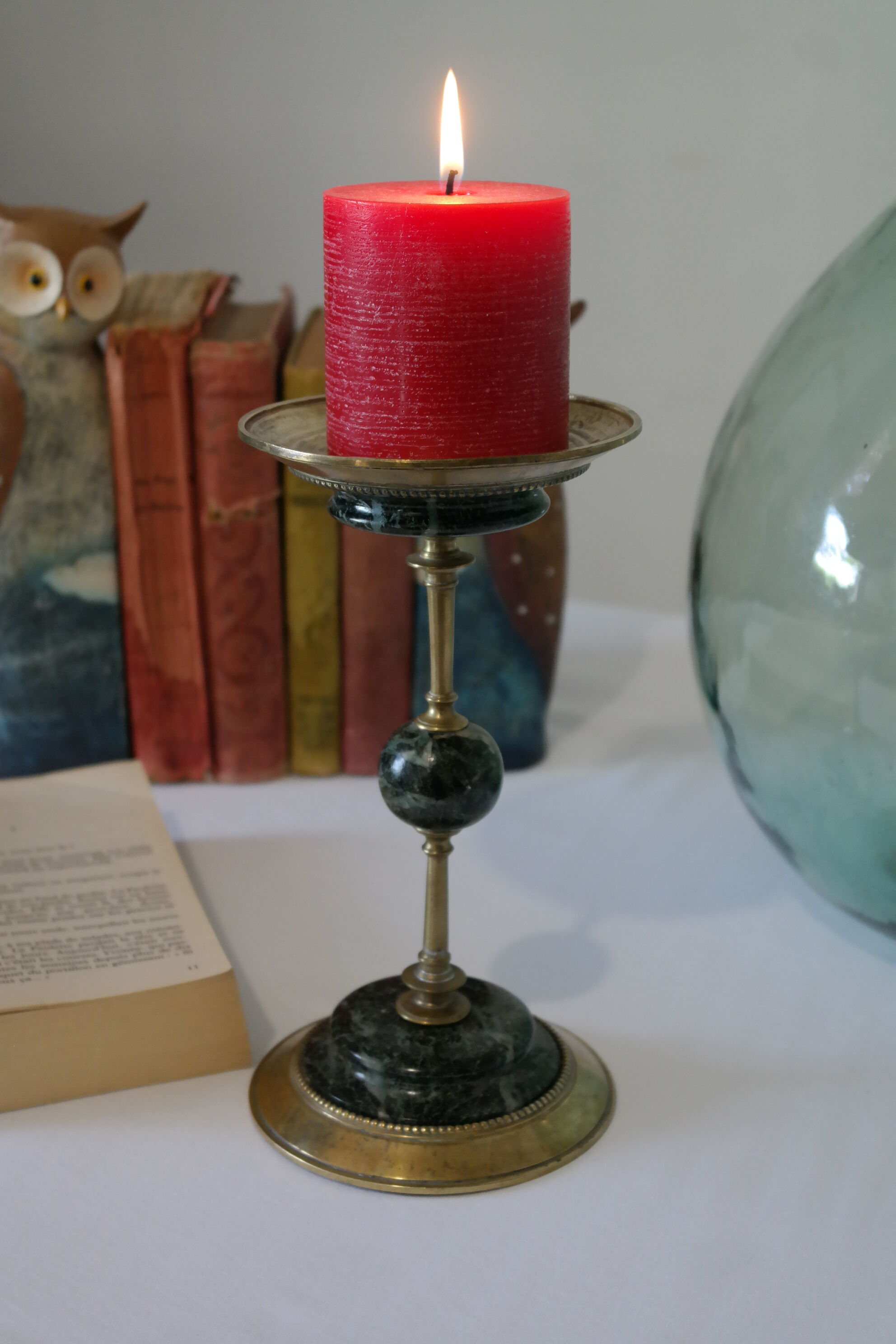 Brass and green marble candlestick