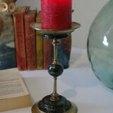 Brass and green marble candlestick