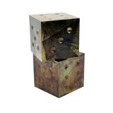 Pair of brass dice-shaped paperweights / bookends, Italy 1970s