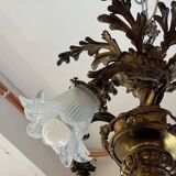 Solid bronze chandelier with moving arms, 19th century, opalescent tulips