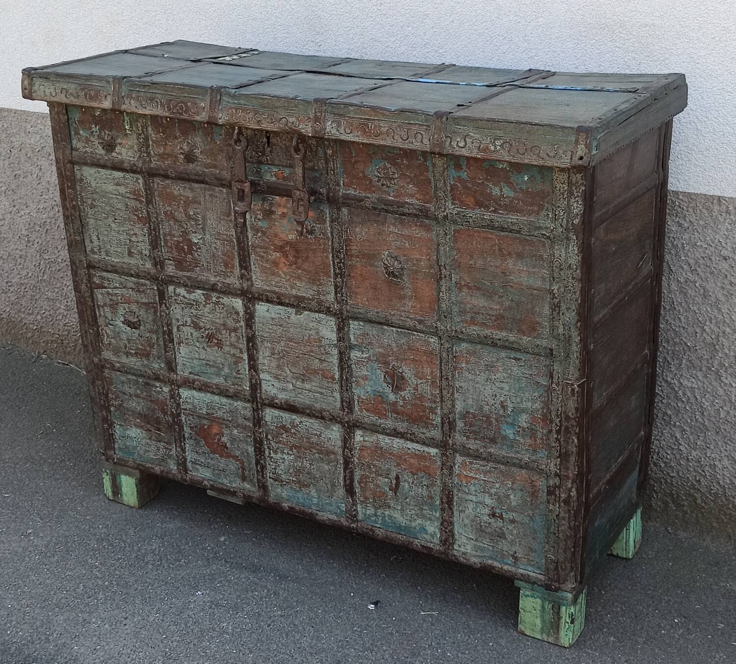 Old blue wooden chest