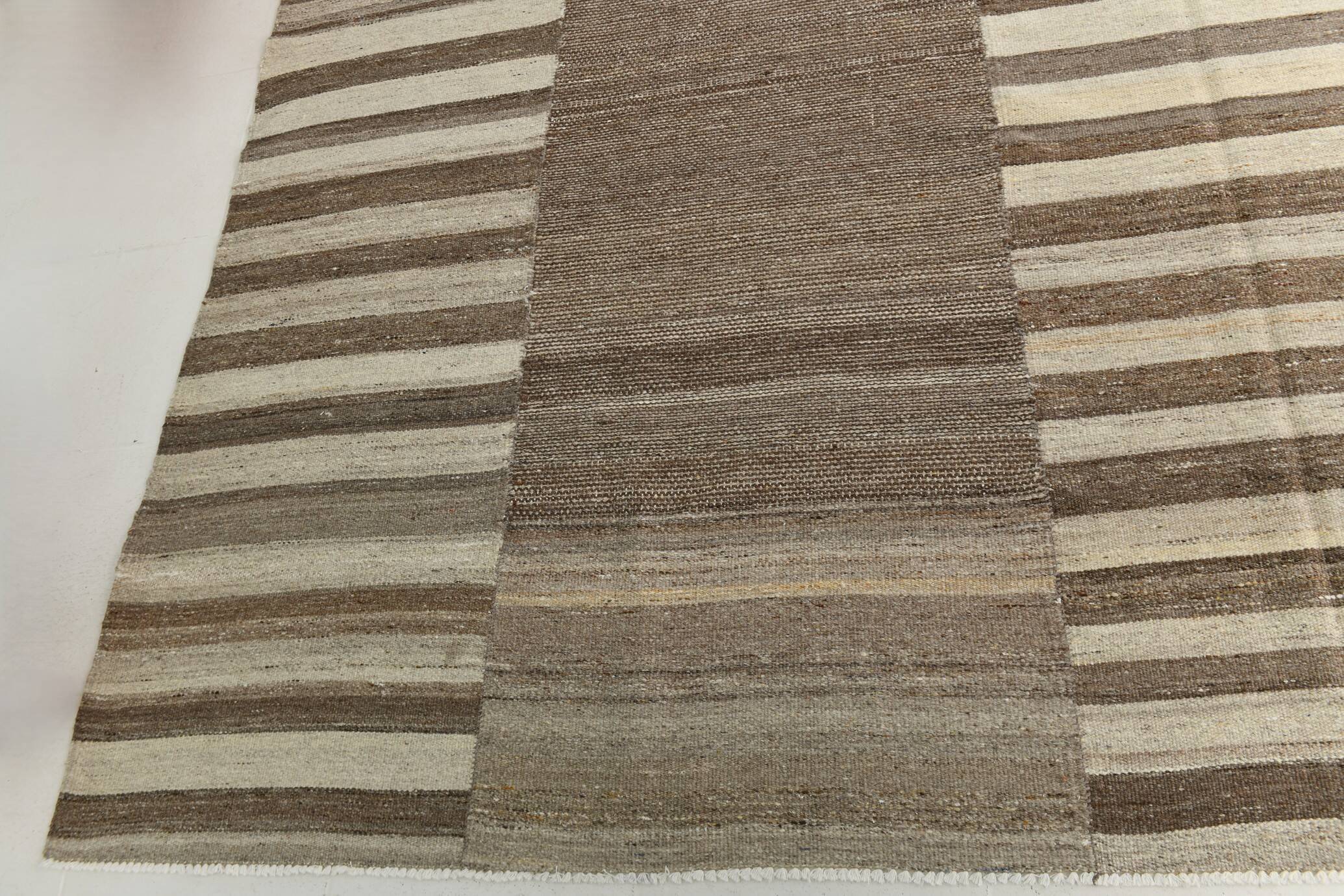 Grey & Beige Handwoven Large Kilim Rug, Turkish Wool Kilim Rug, 322x388 Cm