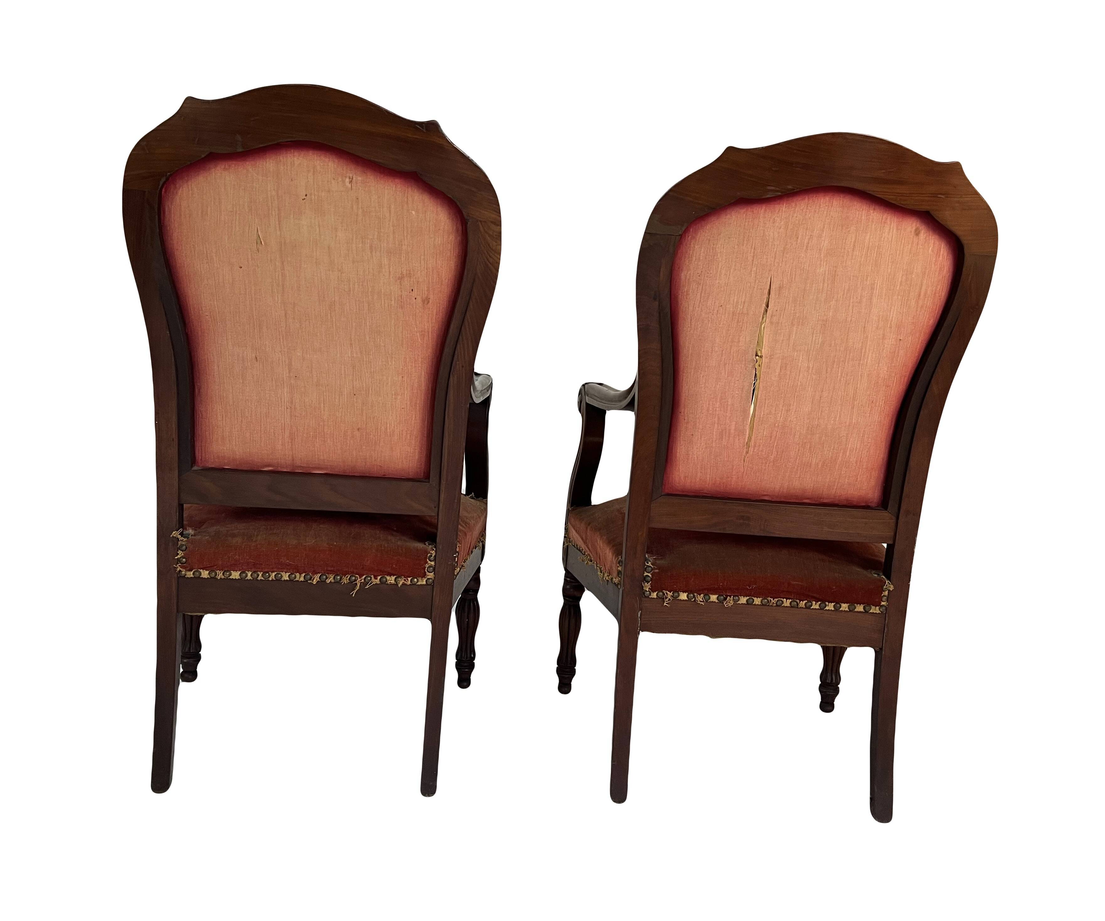 Pair of Louis Philippe armchairs in solid mahogany