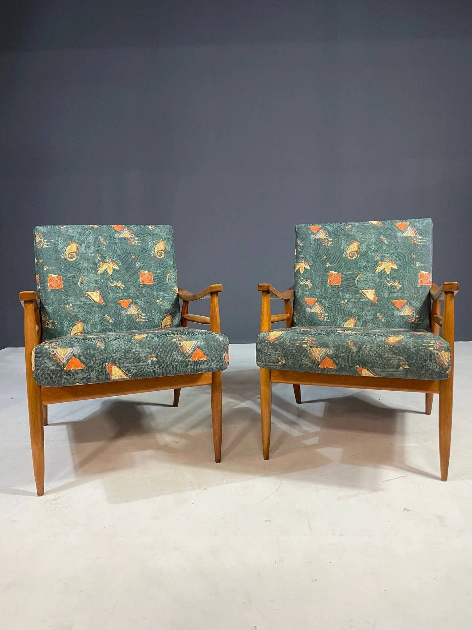 Pair of lounge armchairs mid century modern upholstered 1960s Czechoslovaki