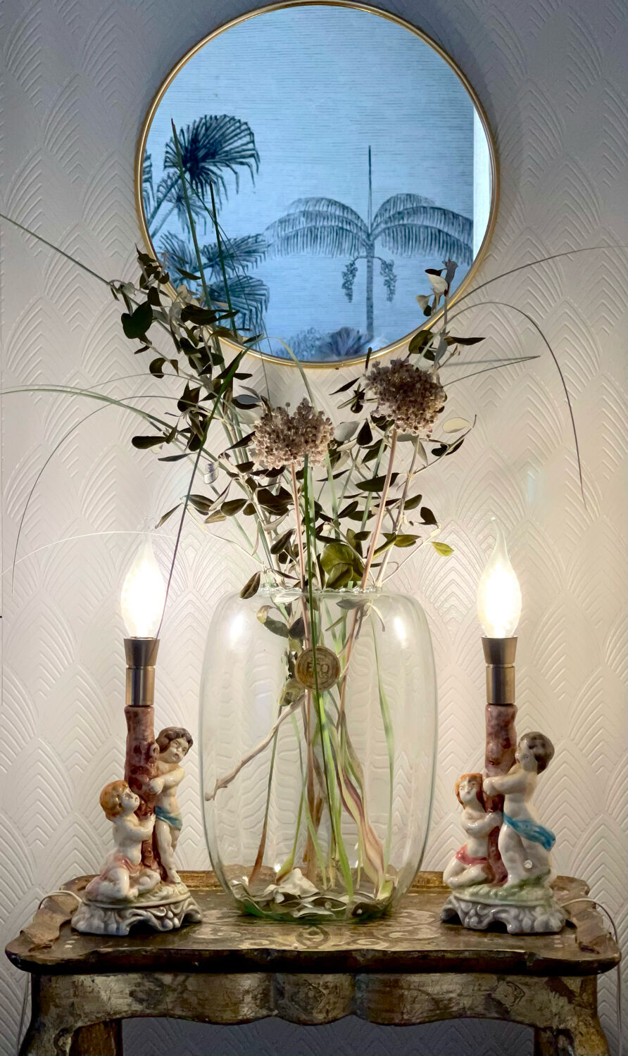 Duo of antique ceramic lamps.