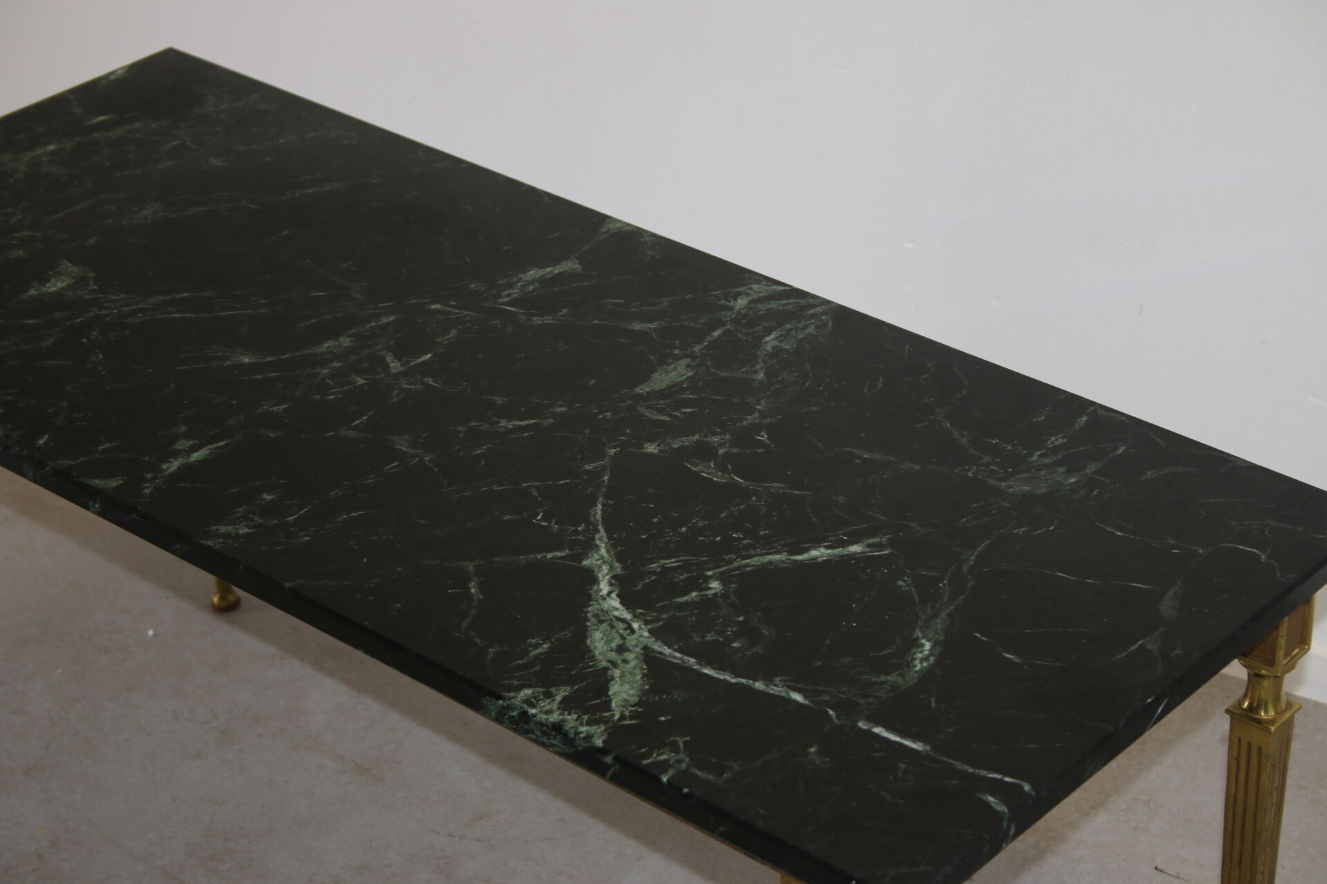 French coffee table with italian green leaf marble leaf