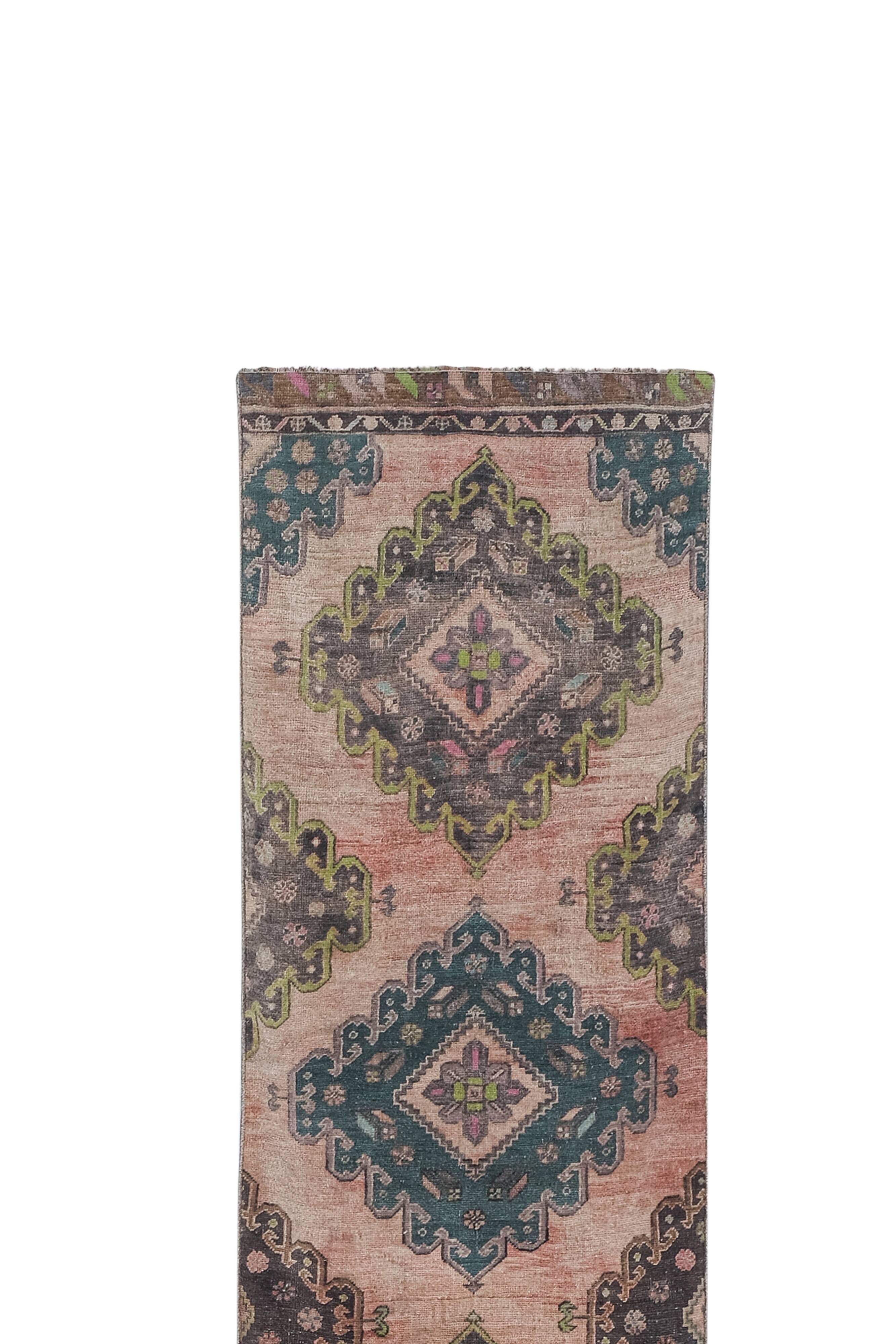 Vintage turkish rug from oushak, hand-woven 90x492 cm