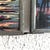 Miroir vintage 1940 triptyque barbier coiffeur bateau mer - 16 x 37 cm