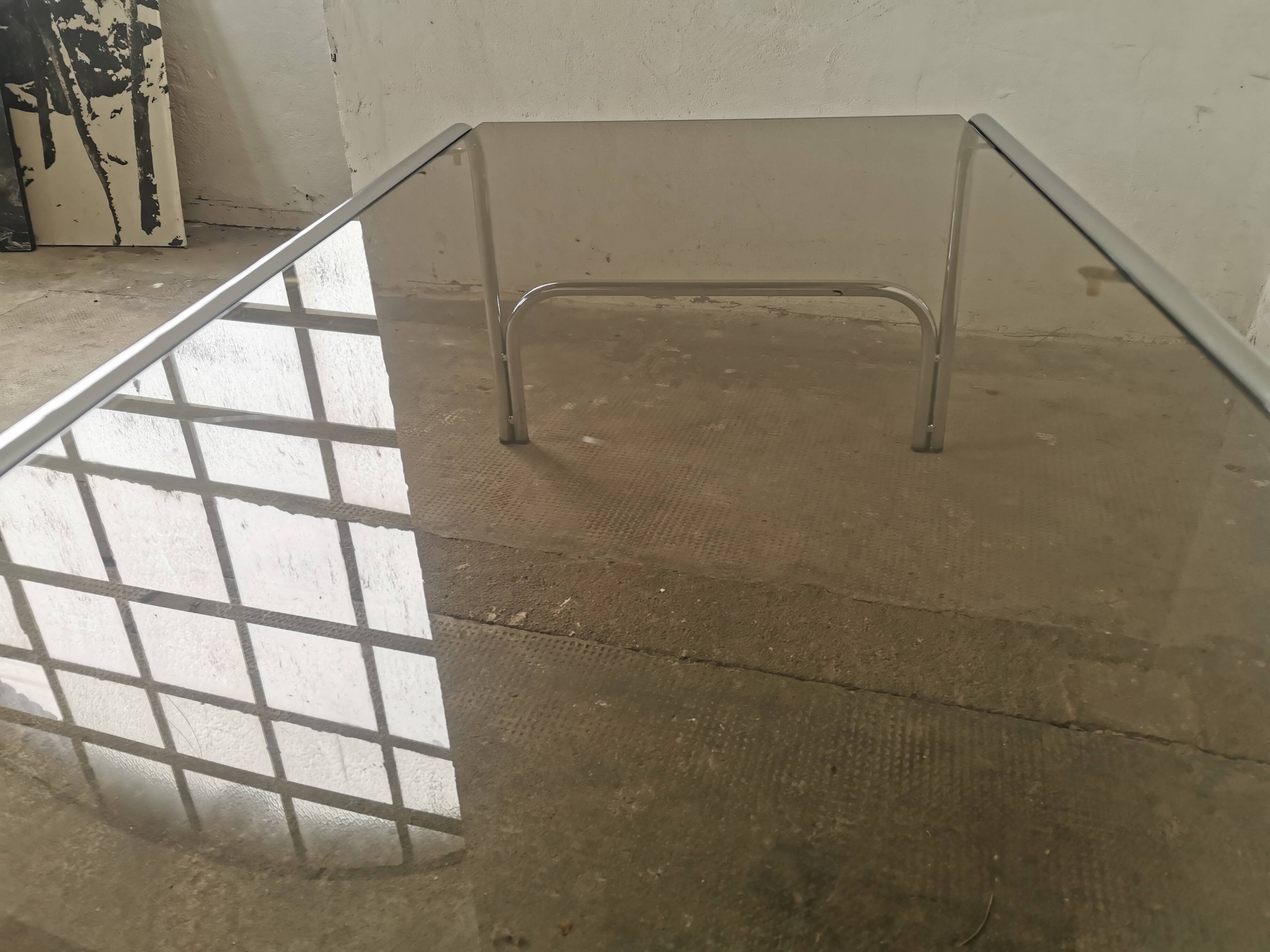 Chrome and smoked glass coffee table