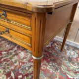 Flat desk with sliding shelves – Louis XVI style – Mahogany, leather and lace