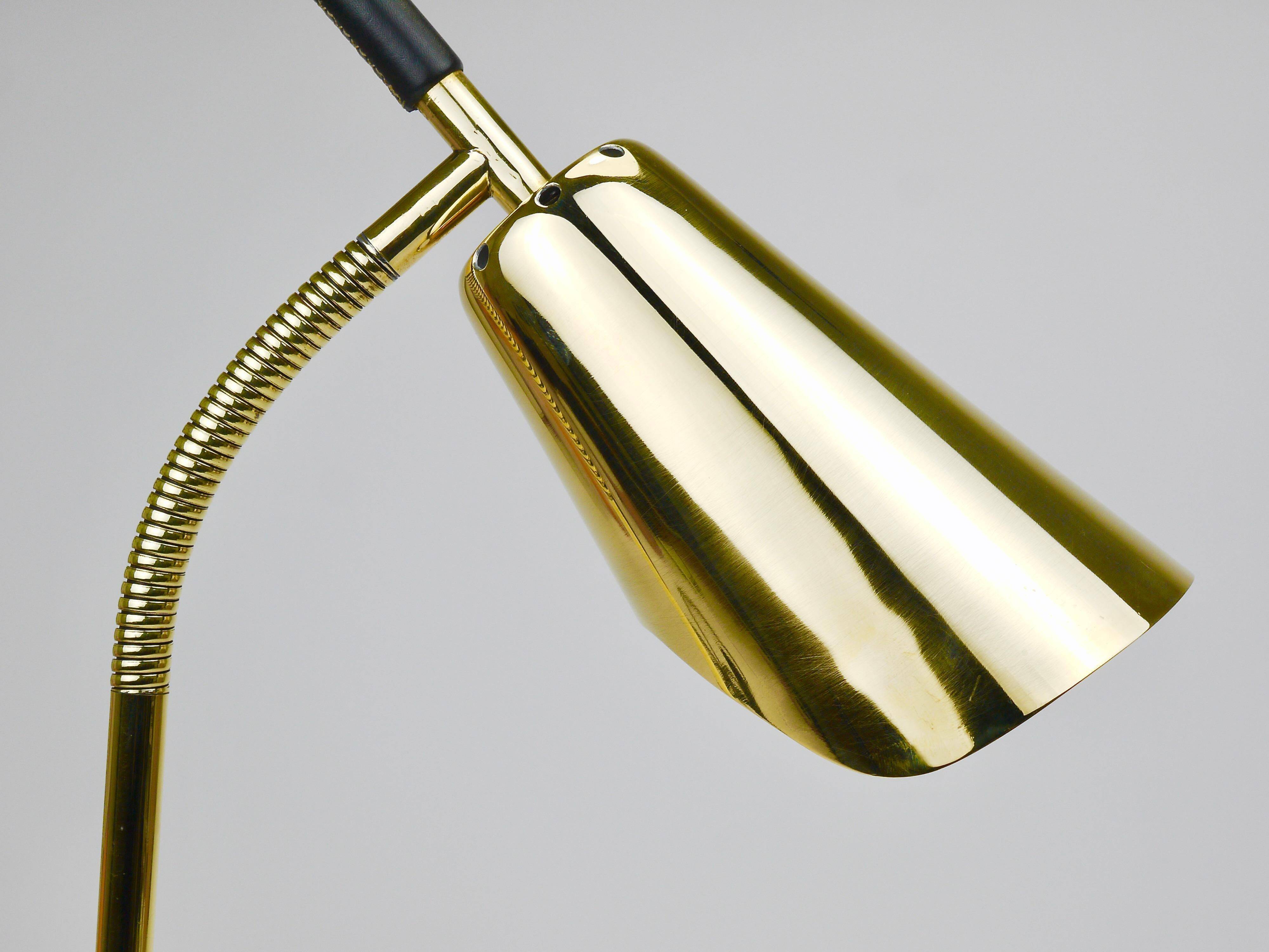 Rare desk and table lamp in brass and leather by Carl Aubock II #4280, Vienna, Austria.