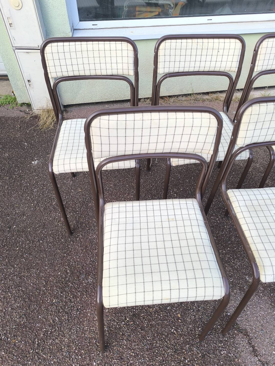 Set of 12 vintage Danish metal and fabric chairs