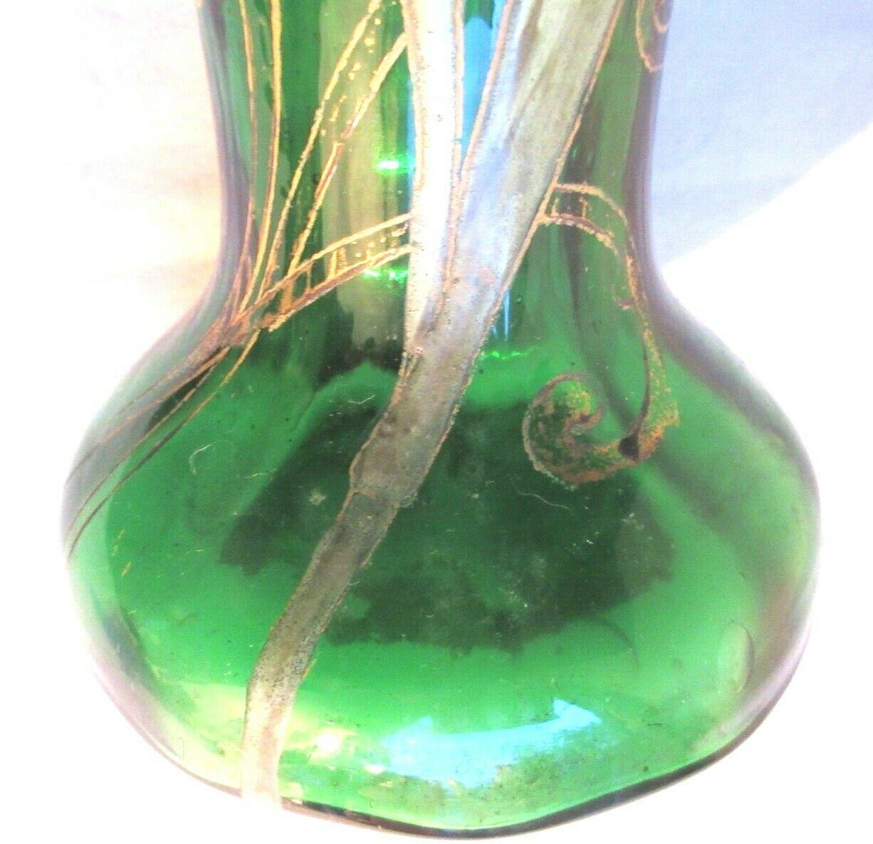 Vase "Spring" Art Nouveau enamelled glass Legras with purple iris and gold lace