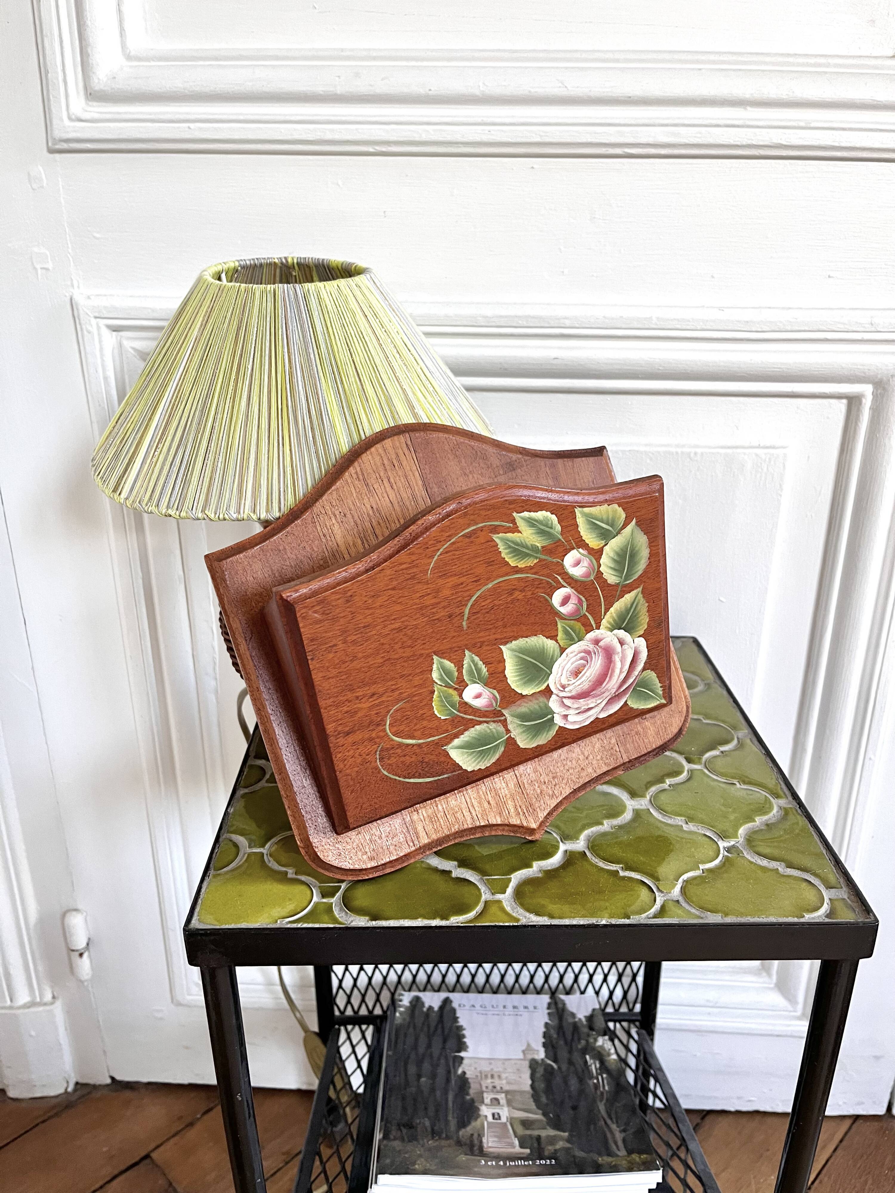 Wooden letter mail holder decorated with roses