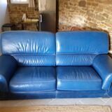 ensemble canapé cuir, fauteuil et pouf