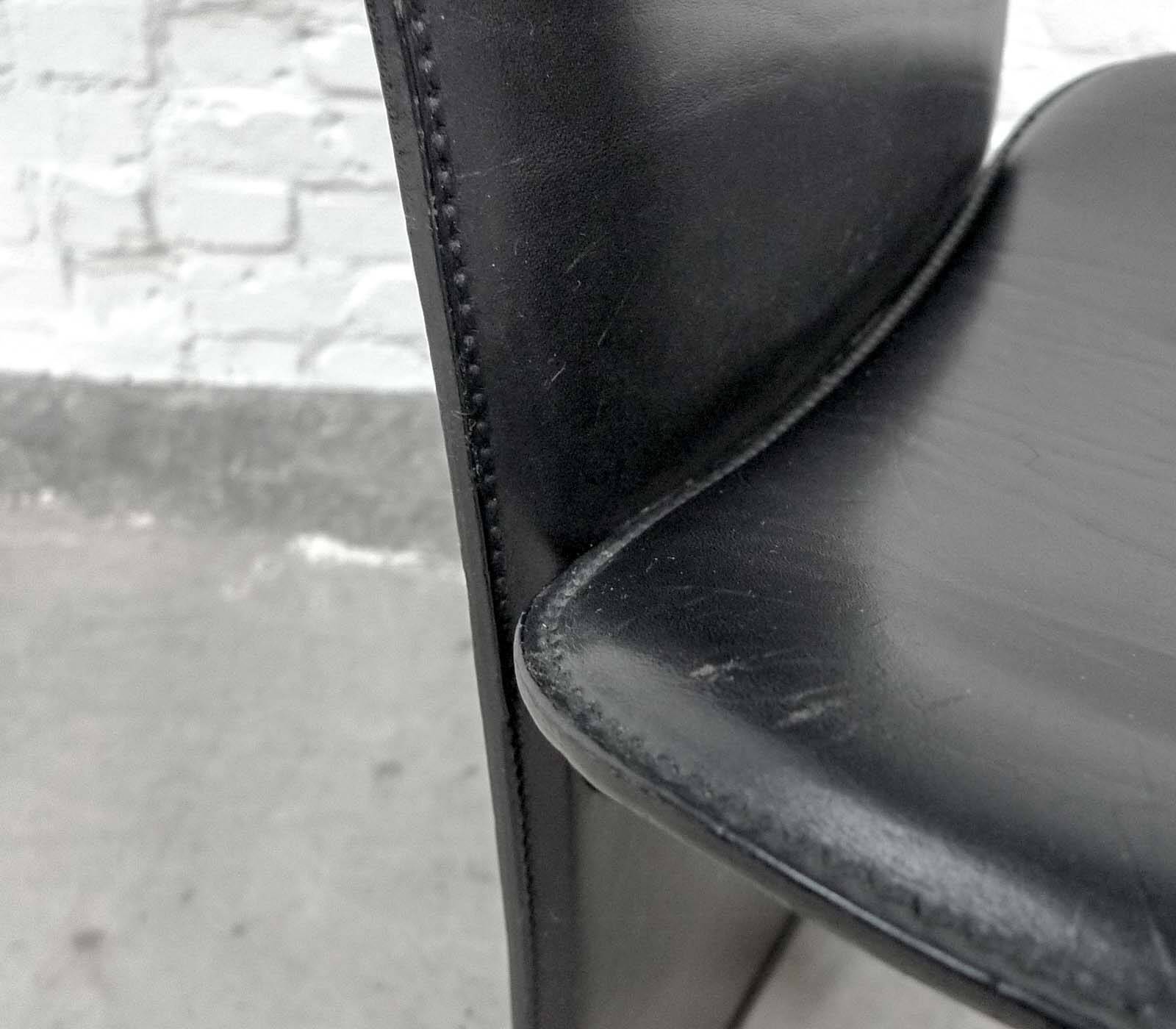Cidue Style Black Sadle Leather High Back Italian Design Dining Chairs 70s