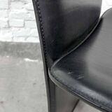 Cidue Style Black Sadle Leather High Back Italian Design Dining Chairs 70s