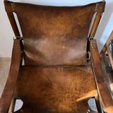 Buffalo Leather Safari Armchair in Pair, Solid Oak Frame, Vintage Style, 19