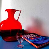 Vintage pitcher in bright red blown glass