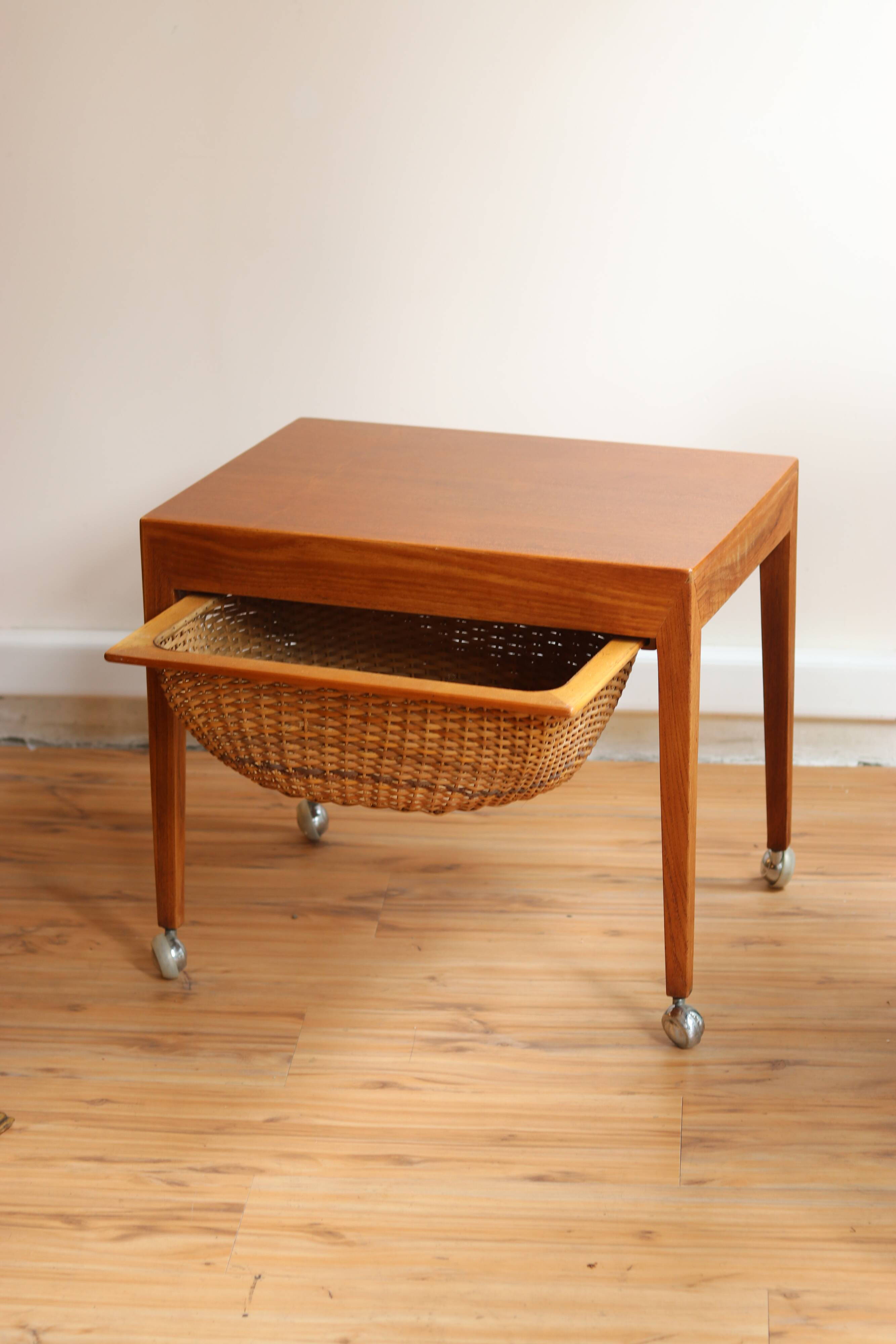 Meuble de couture teck et osier, Severin Hansen, 1950