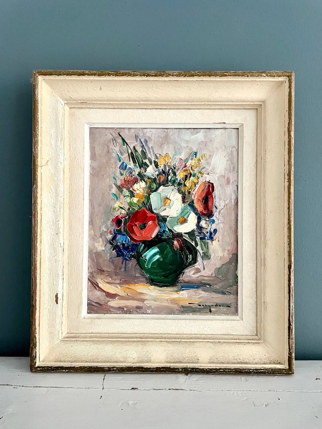 Country bouquet, old oil on panel