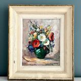Bouquet champêtre, ancienne huile sur panneau