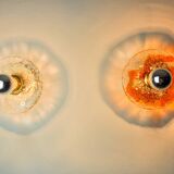 Pair of round wall lights by Murano Mazzega in frosted glass, Italy, 1970