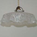 French Vintage 1930s White Frilled Clichy Glass Lampshade Ceiling Light