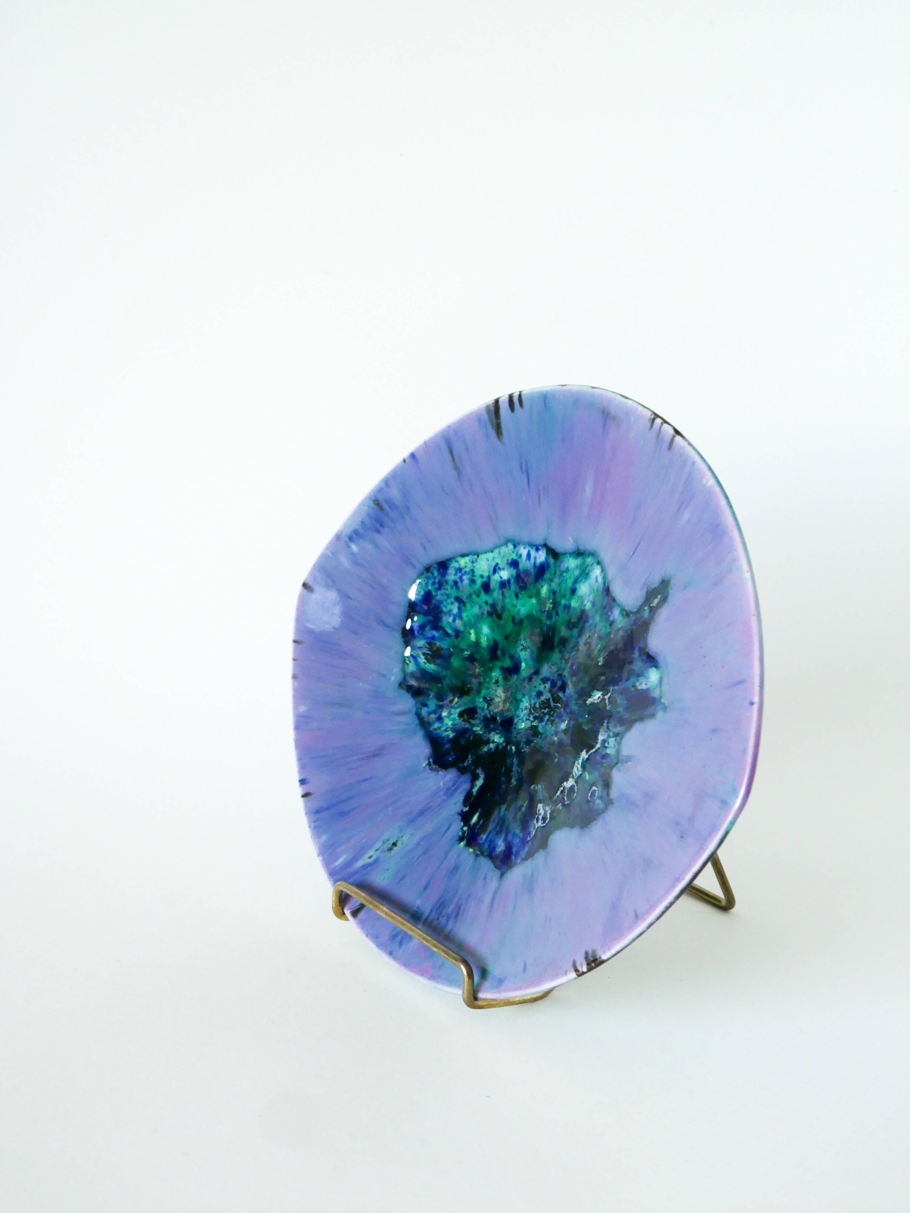 Ceramic serving plate, Violet & Blue glazes, Verno stoneware