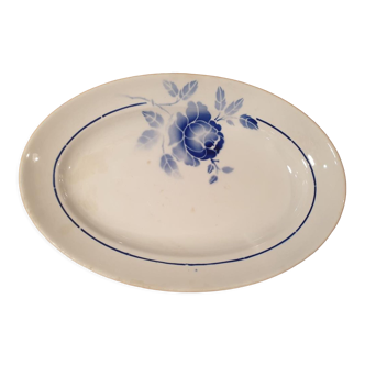 Oval hollow dish Rosine 1932 blue flower of Saint-Amand 37x26