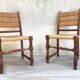 Pair of straw and solid oak chairs