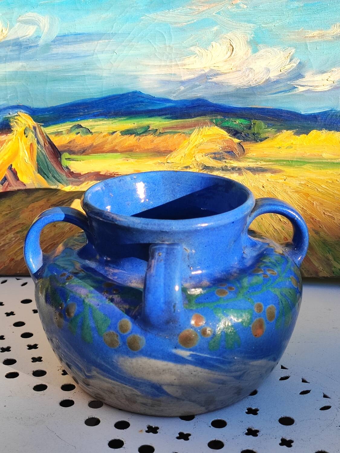 large vase with 4 handles Soufflenheim signed Elchinger