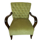 Fauteuil Art Déco en noyer et velours vert, Europe centrale, années 1930