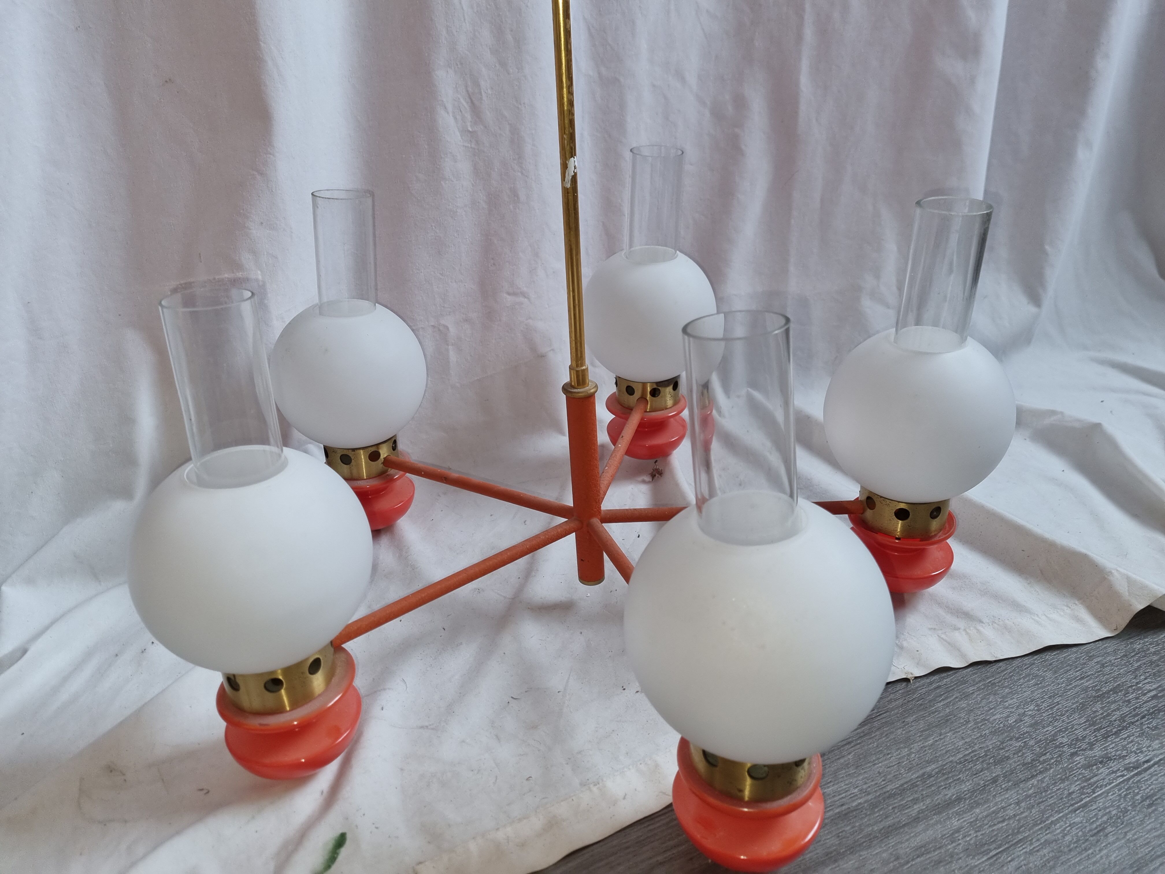 Chandelier 5 burners 1970 opaline