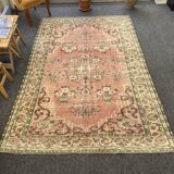 Turkish Blush Oushak Rug 6x9 Muted Vintage Rug -Beige Area Carpet  MOON.131