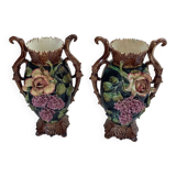 Art Nouveau Pair of Barbotine Vases France