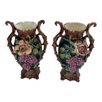 Paire Vase Barbotine France Art Nouveau