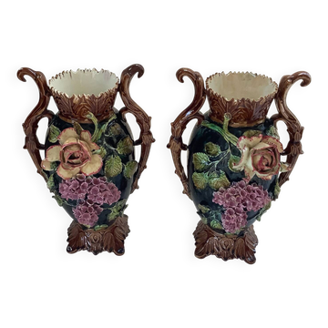 Art Nouveau Pair of Barbotine Vases France