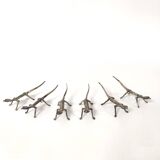 6 vintage knife holders reptile lizard silver metal
