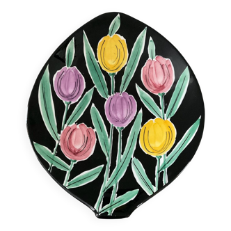 Vintage glazed ceramic trinket tray "The Tulips"