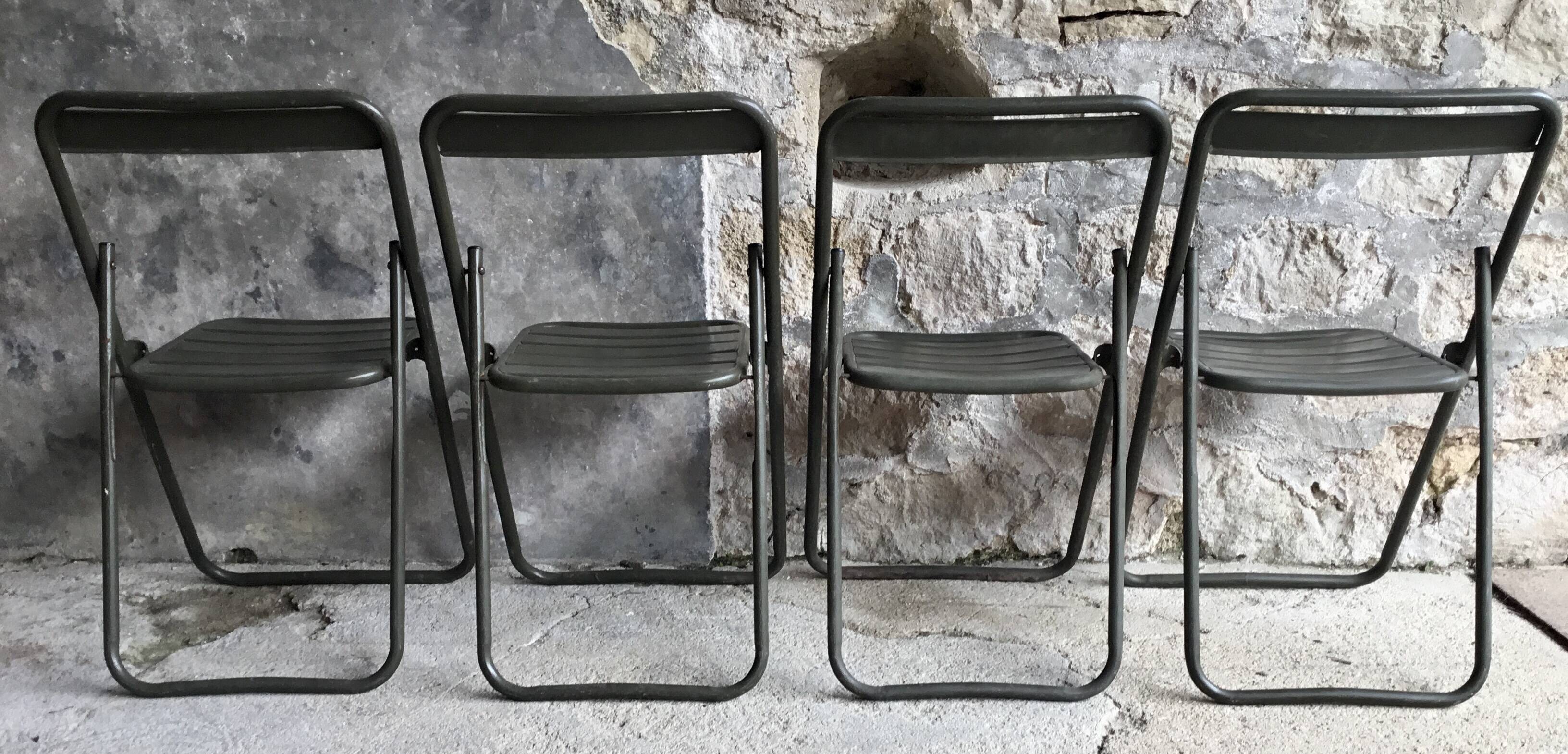Set of 4 folding military chairs stamped Verhaeghe