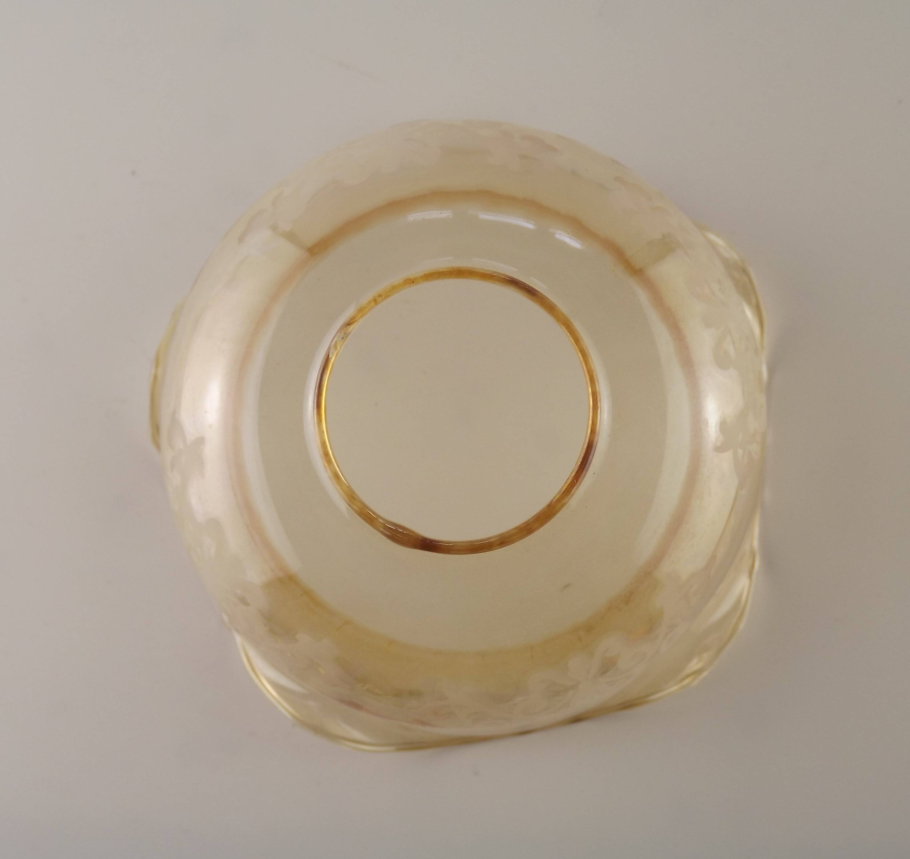 Set of 2 Vintage Glass Bell Shades in Smoked Amber Glass with Scroll Motif 5597