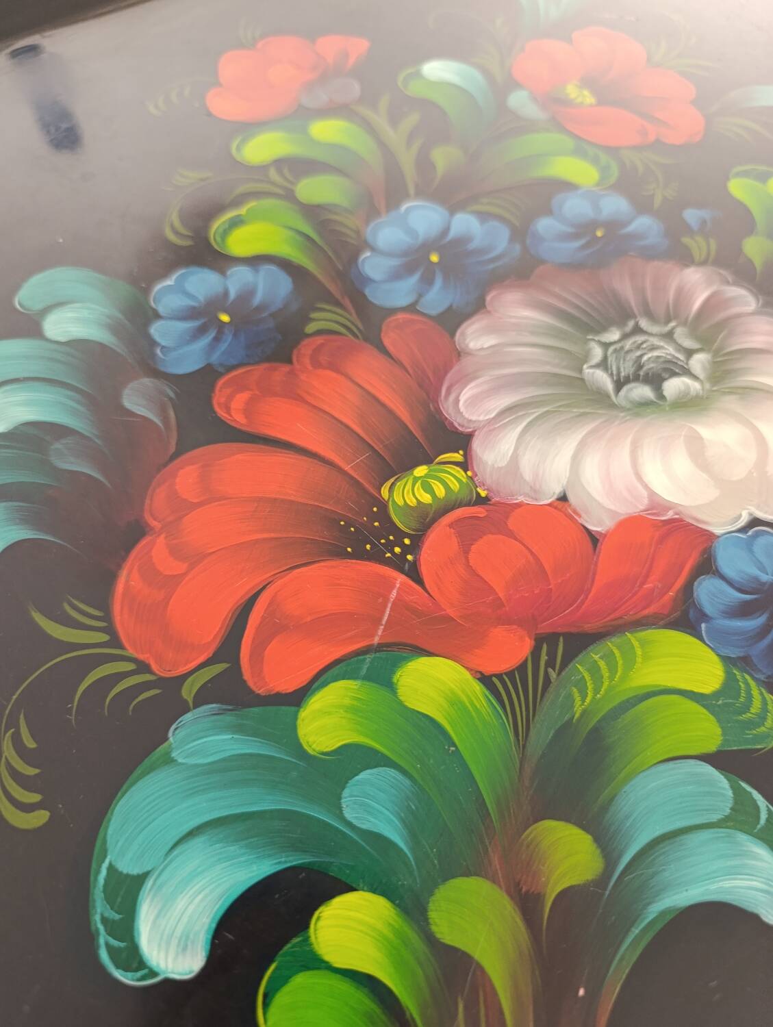Large Vintage USSR Tray - Painted Flowers