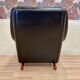 Large scandinavian armchair aage christiansen black leather and its ottoman 1950.