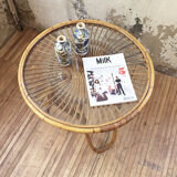 Vintage glass and rattan table