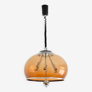 Fratelli Giannelli Firenze retractable pendant light / Space Age Italy / Acrylic and Chrome 1970s