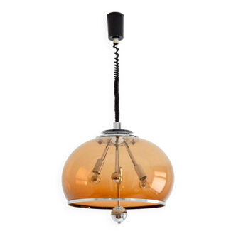 Fratelli Giannelli Firenze retractable pendant light / Space Age Italy / Acrylic and Chrome 1970s