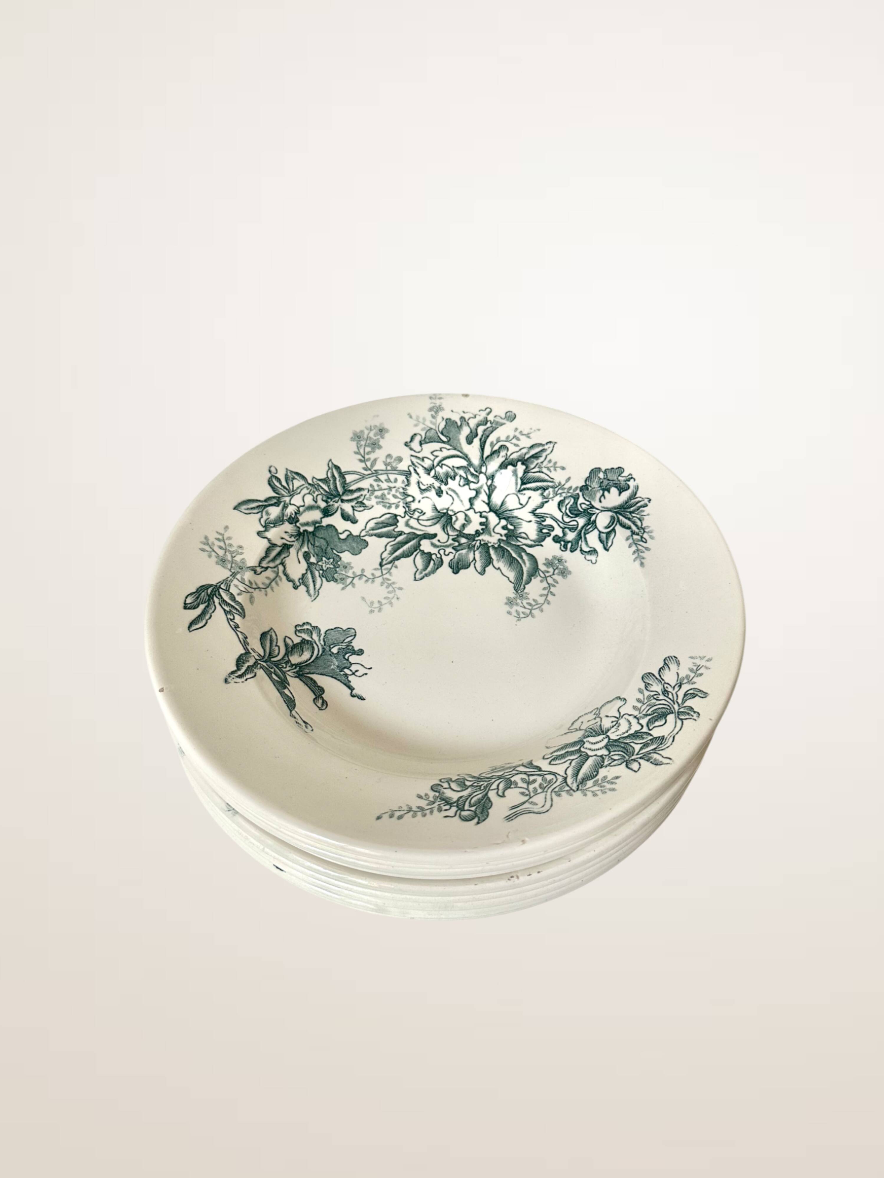Set of nine deep plates in Givors earthenware, "Floreal" model.