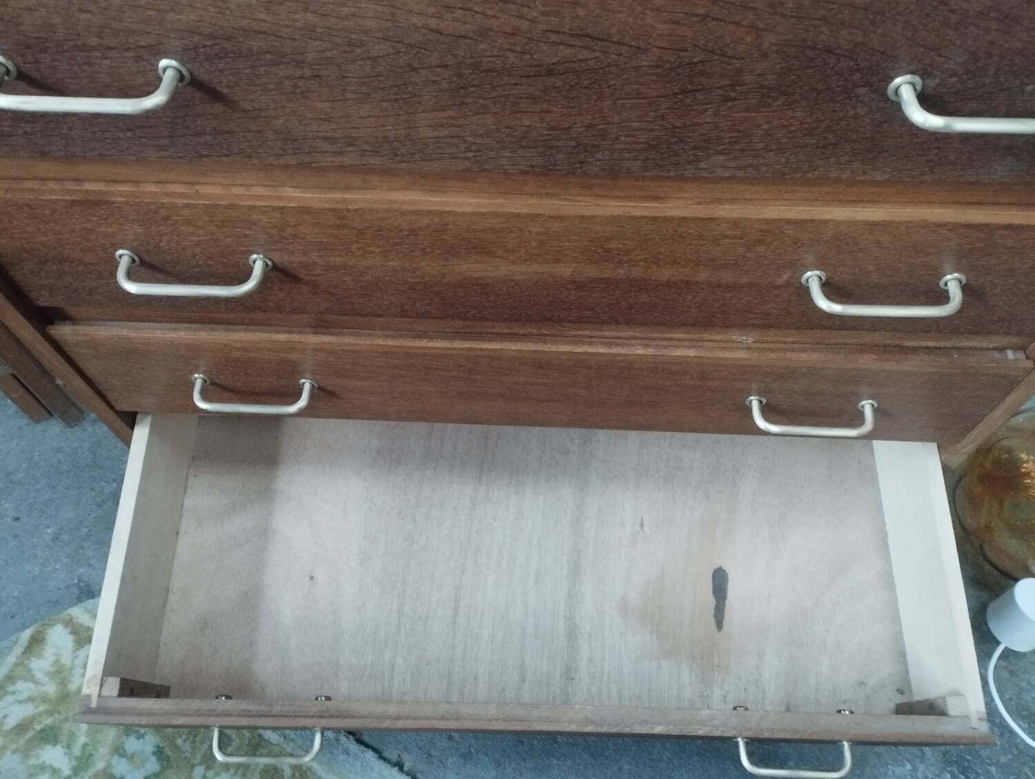 Vintage chest of drawers with solid oak compass legs