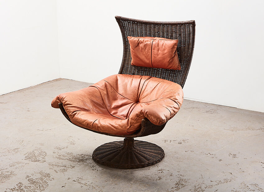 Gerard van den Berg Lounge Chair in Rattan and Leather for Montis 1970s